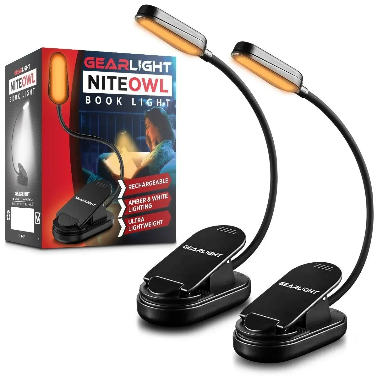 GearLight NiteOwl Rechargeable Book Light 2 Pack