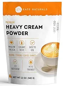 Heavy Cream Powder for Coffee & Heavy Whipping Cream (12oz) - Kate Naturals. Powdered Cream for Sour Cream, Butter, Clotted and Whipped Cream. Instant Creamer for Coffee & Keto.