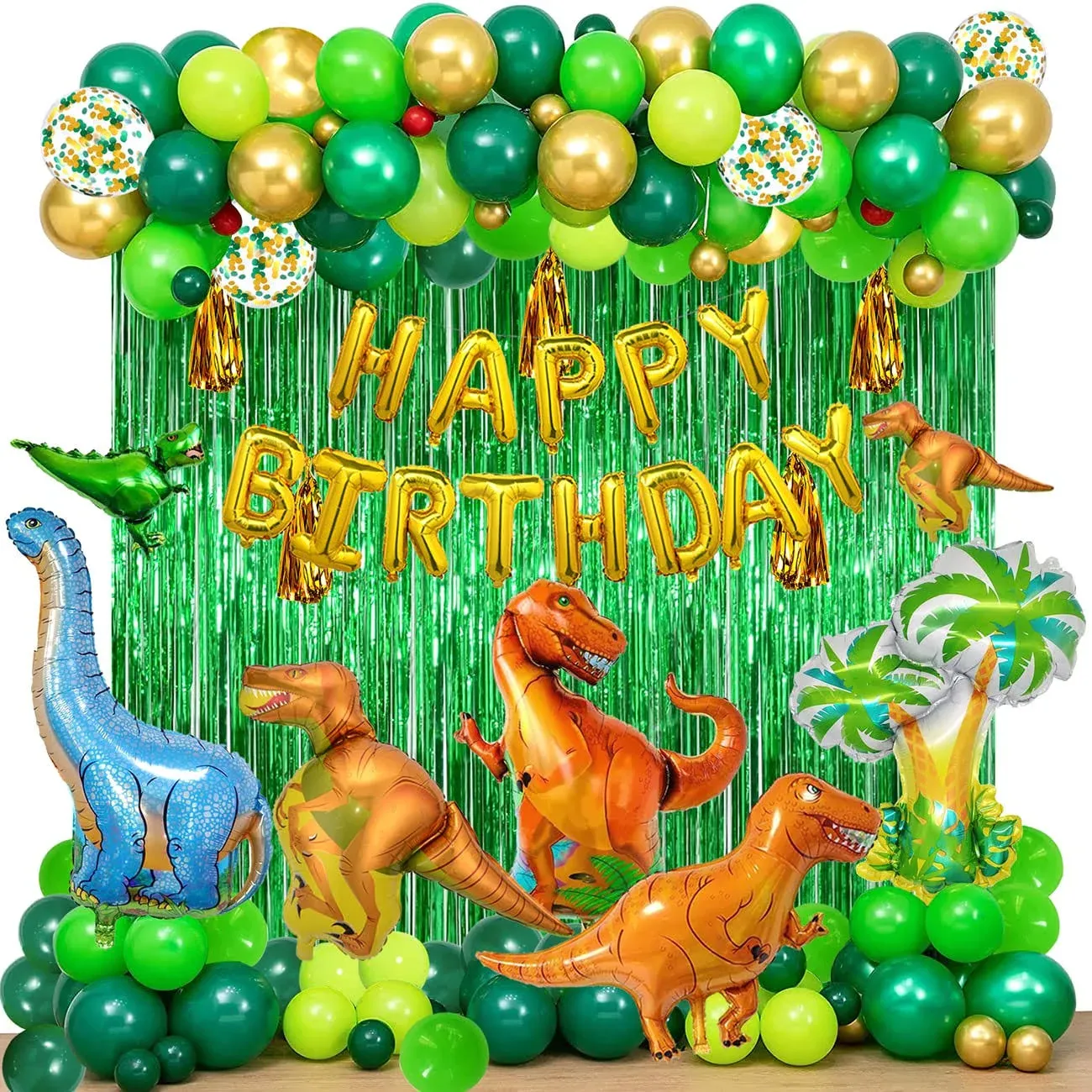 YinQin 143 Pcs Dinosaur Birthday Party Balloons with Pump, Dinosaur Birthday Party Supplies Jungle Green Birthday Balloon Dinosaur Birthday