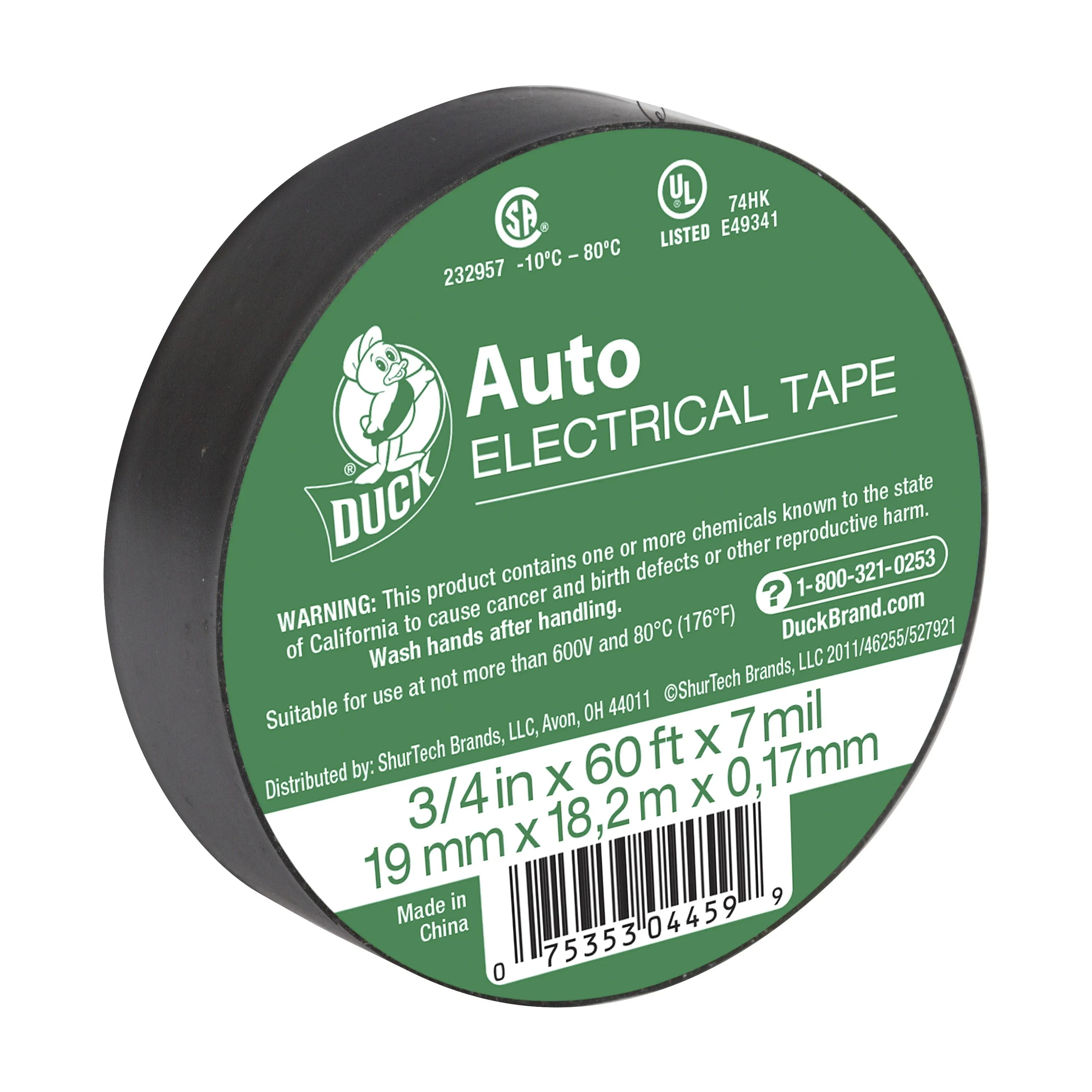 Duck Brand 299006 Utility Vinyl Electrical Tape, 3/4 Inch x 60 Feet (Single Roll), Black