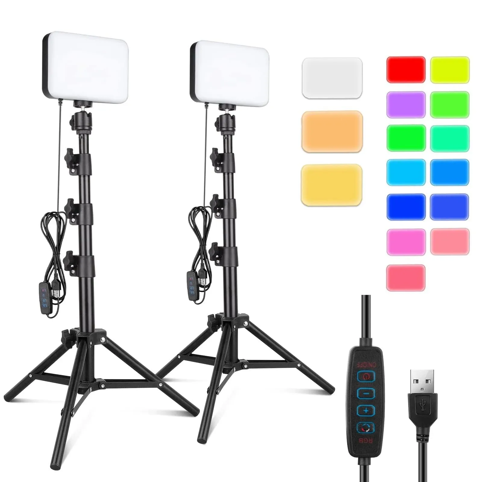 Torjim RGB Photography Video Lighting, Studio Lights with Adjustable Tripod Stand - 16 Color Lighting for Video Recording/YouTube/TikTok/Live Streaming/Make up/Vlogging