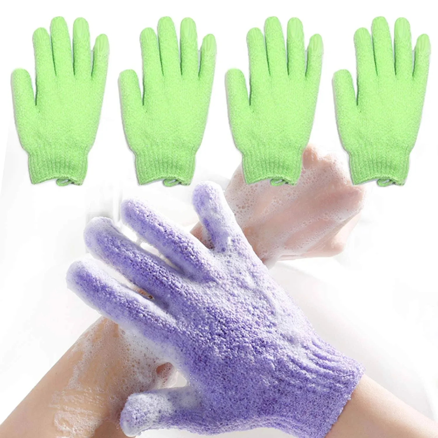 2 Pair Exfoliating Body Gloves Bath Scrub Wash Mitts Skin Massage Sponge Towel D