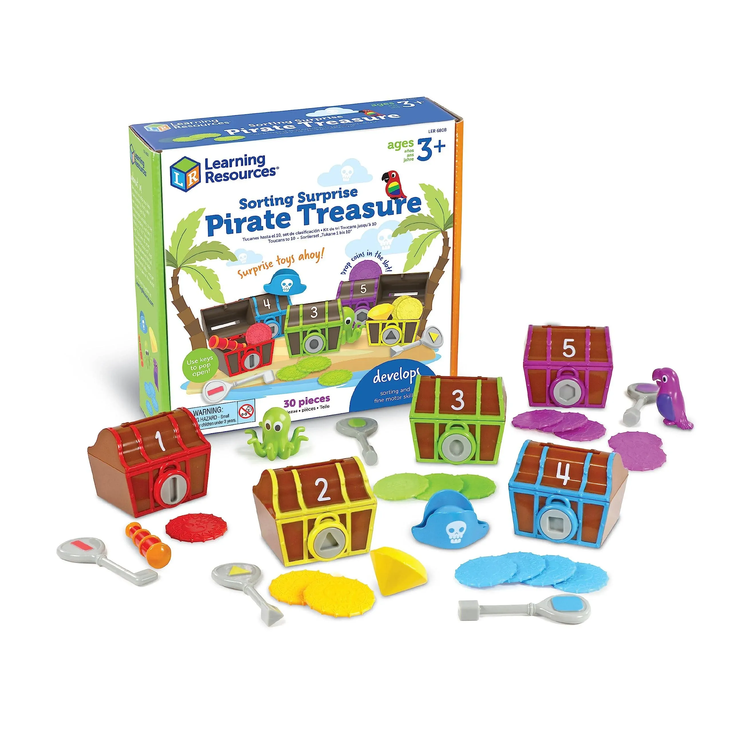 Learning Resources Sorting Surprise Pirate Treasure - 30 Pieces, Ages 3+ Color, Sorting & Matching Skills Toy, Fine Motor Skills Toys for Toddlers, Preschool Learning Toys