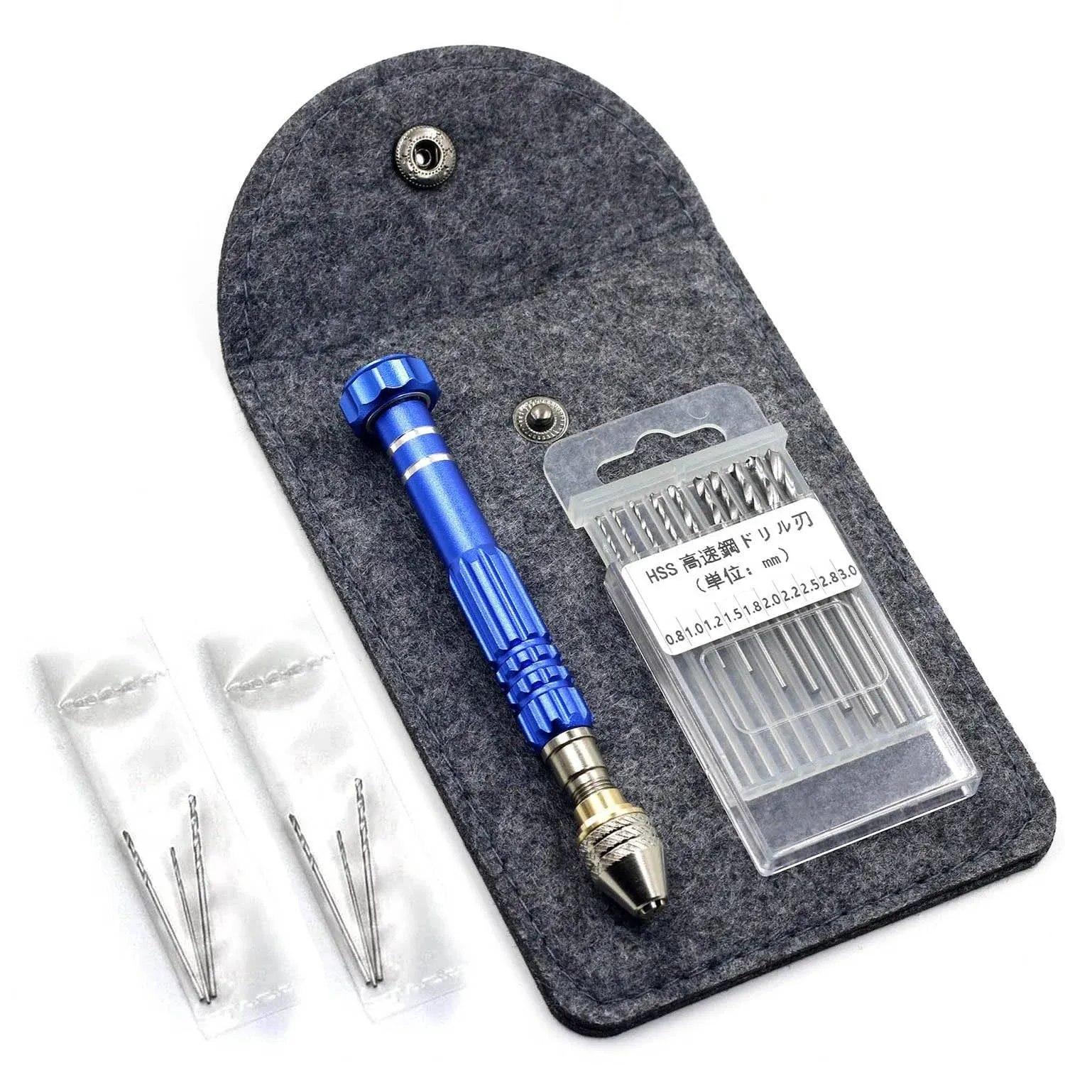 Hand Pin Vise with 16 Pcs Drill Bits，for Resin, Rotary Tools for Wood, Jewelry, Plastic, Miniature - Blue