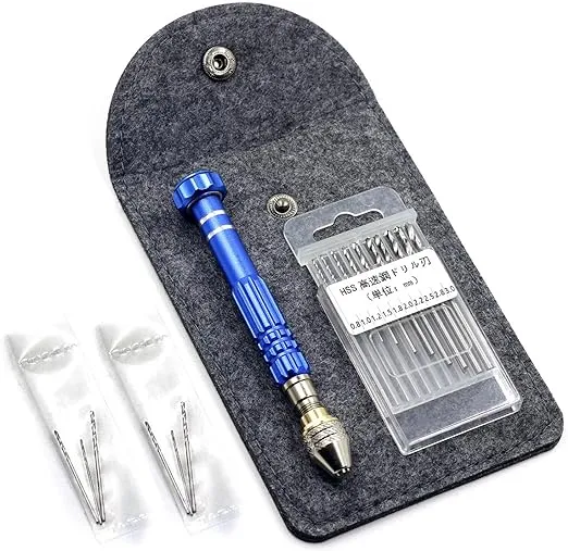 Hand Pin Vise with 16 Pcs Drill Bits，for Resin, Rotary Tools for Wood, Jewelry, Plastic, Miniature - Blue