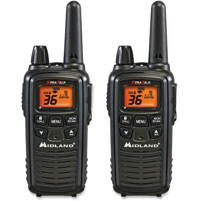 Midland - LXT600VP3 - Handheld Portable FRS Business Overlanding Gear Two Way Radio - Long Range Rechargeable Walkie Talkies for Adults - 121 Privacy Codes, Weather Radio - Black (2 Pack)