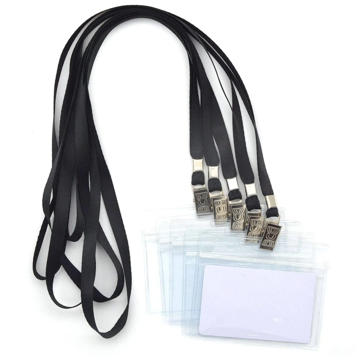 Bird Fiy 50 Pcs Waterproof Type Clear Plastic Horizontal Name Tag Badge Id Card and 50 Pcs Black Nylon Lanyard