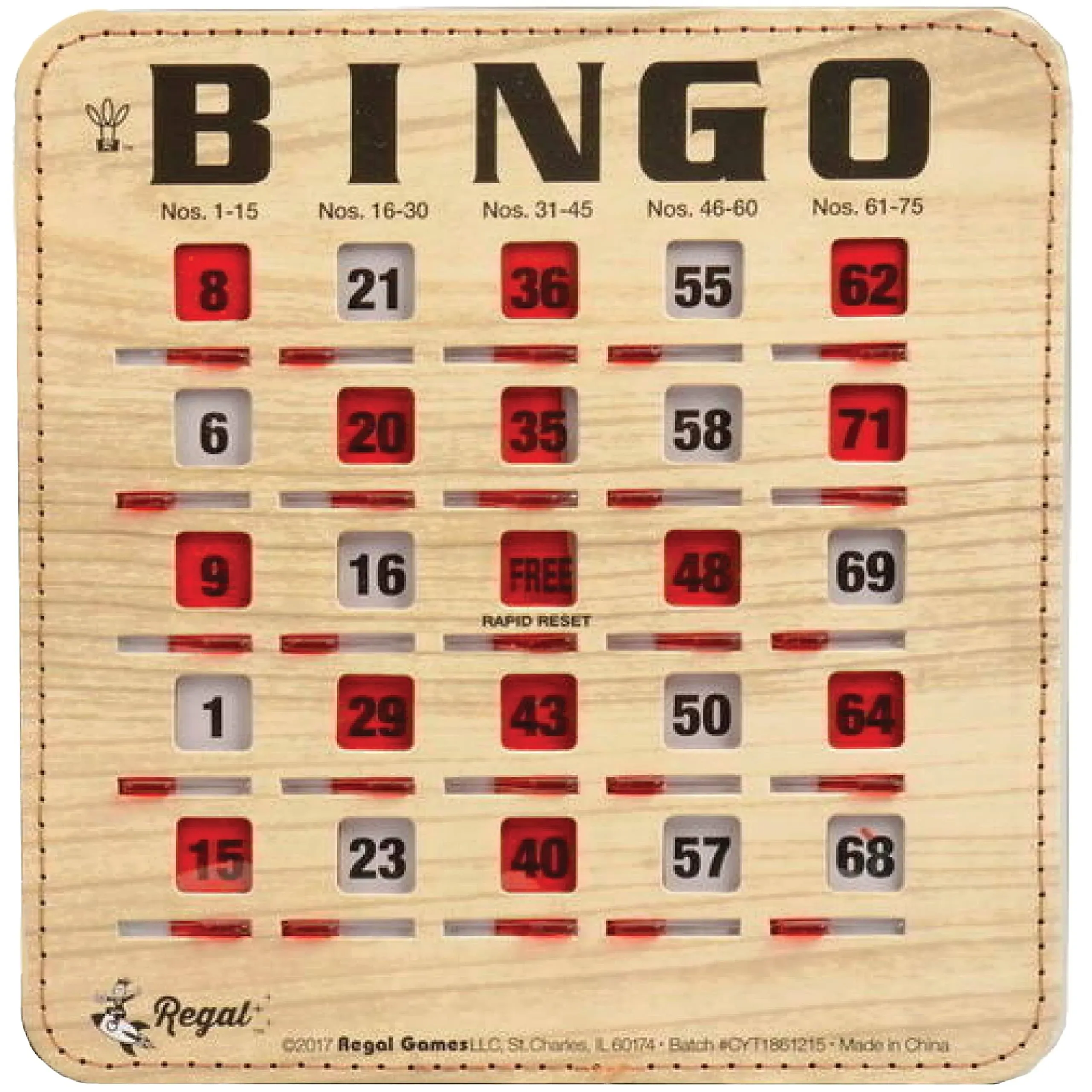 Regal Bingo Bulk Bingo Cards with Sliding Windows - Reusable Large Print Bingo Game Cards for Adults Large Group - 10 Pack, Woodgrain