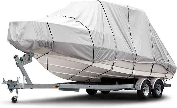 Budge B-1221-X7 1200 Denier Hard Top/T-Top Boat Cover Fits 22 ft. to 24 ft. Beam Width Up to 106 in, Gray