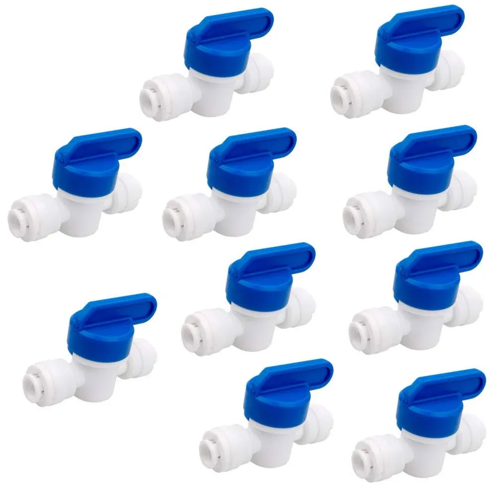 Inline Shut Off Ball Valve 3/8 inch OD Tubing&Hose&Pipe Use Plastic Quick Connect Fittings for Water Purifier RODI System (Pack of 5)