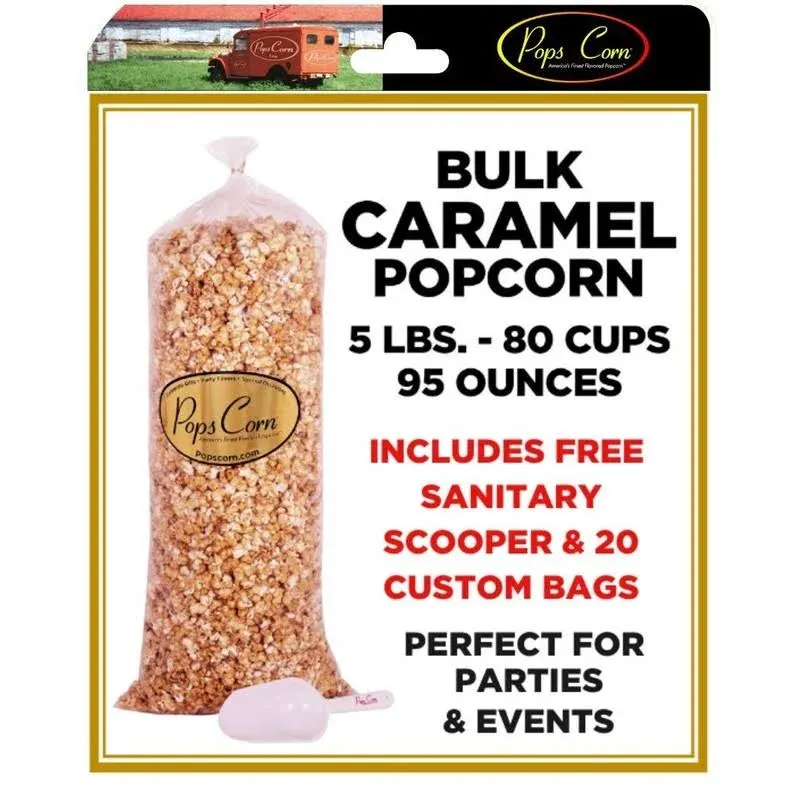 Gourmet Pops Corn BULK/WHOLESALE CARAMEL POPCORN- 5 GAL-80 CUPS-95 OZ- FREE SANITARY SCOOPER!!…