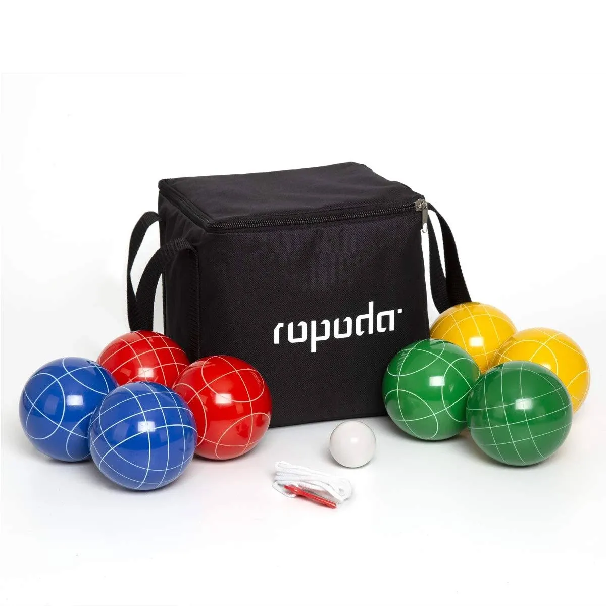 ropoda 90mm Bocce Ball Set with 8 Balls, Pallino, Case and Measuring Rope for Ba