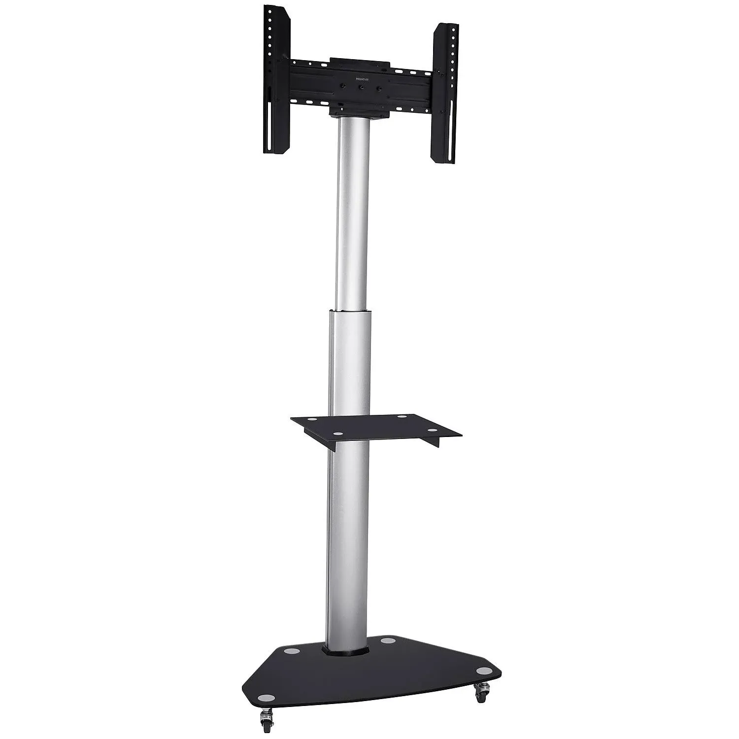 Mount-It! Mobile TV Cart, Height Adjustable Rolling Flatscreen Stand with Component Shelf and Rolling Casters, Fits Screen Sizes 37 to 70 inches and VESA 200x200 to 600x400, 110lb Capacity (MI-1875)