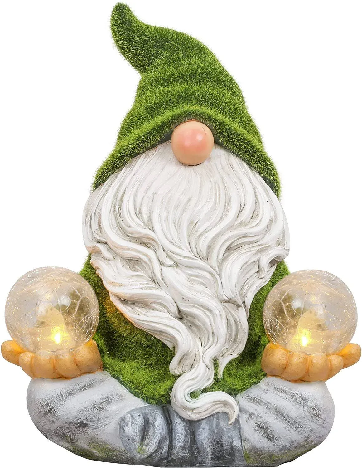 TERESA'S COLLECTIONS Garden Gnomes Decorations for Yard with Solar Lights, Large Resin Flocked Zen Garden Sculptures & Statues for Outdoor Front Porch Patio Decor, Ideal Gifts, 11"