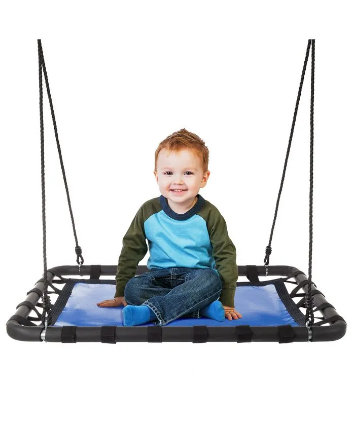 Platform Tree Swing for Kids - Swings for Swing Set, Tree Branch, or Playground - Outdoor Swing with Adjustable Rope - 40x30in Rectangular Swing for Kids Outdoor Activities by Hey Play (Blue/Black)