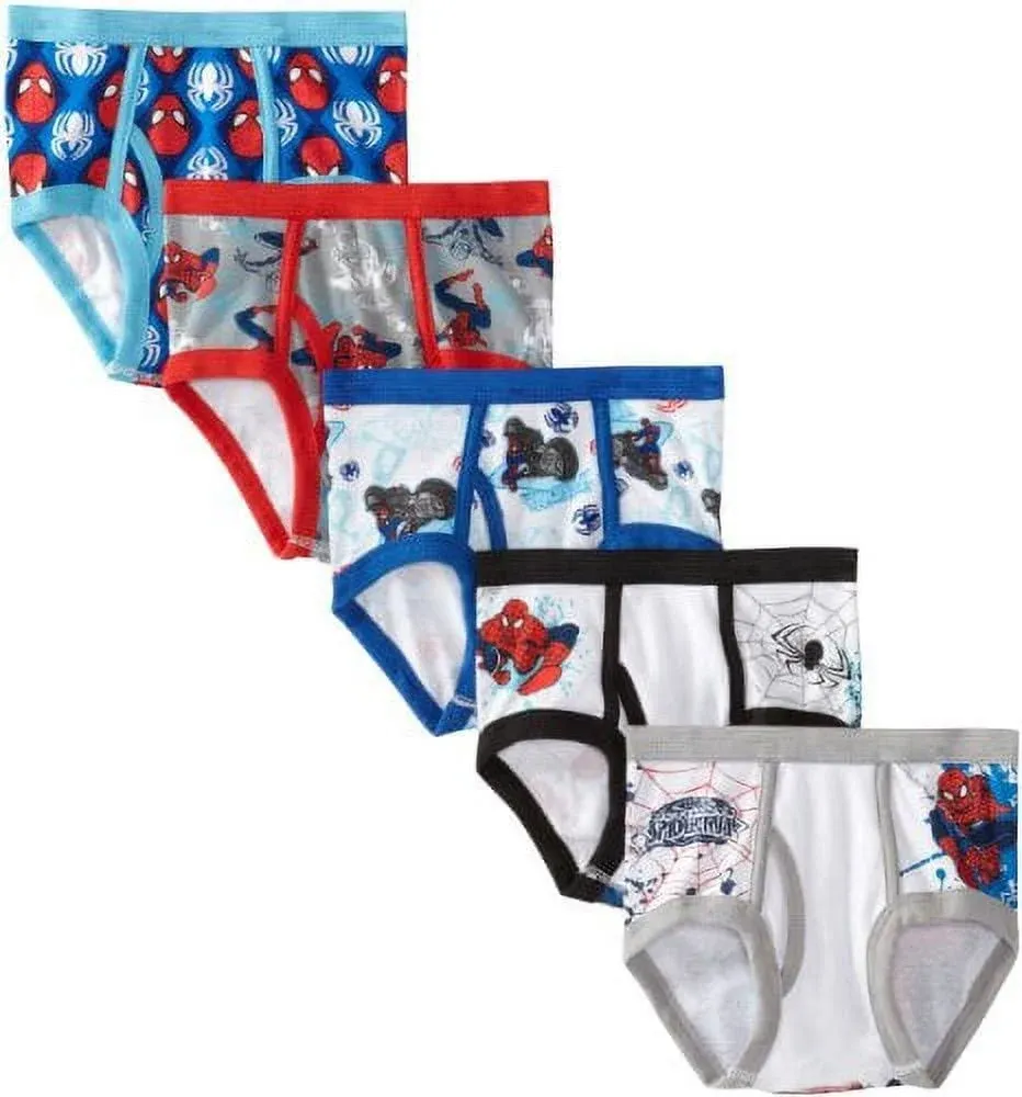 Spider-Man Boys' 100% Combed Cotton Brief Multipacks with Multiple Print Choices Available in Sizes 4, 6, 8, 10, and 12