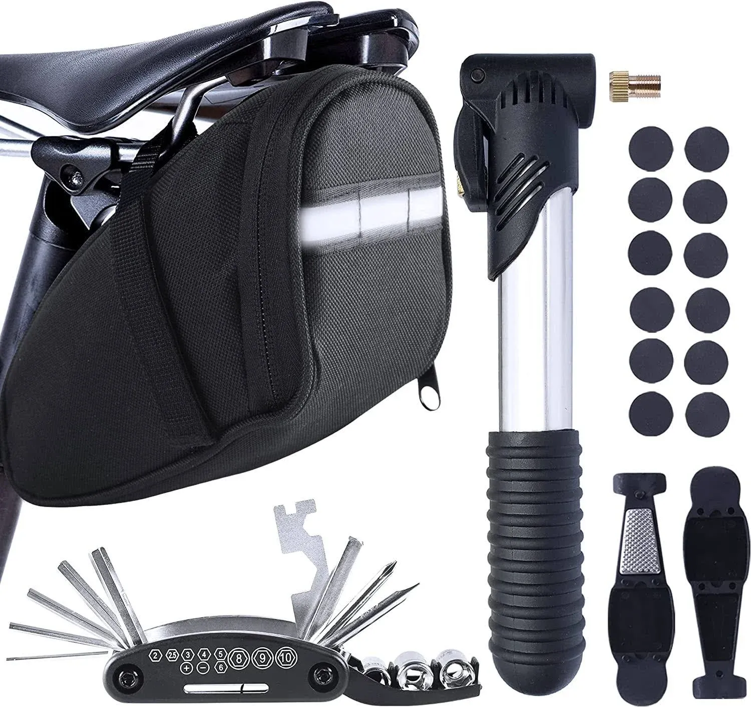 Maspoder Road Mountain Bike Mtb Bicycle Accessories Set For Adult, Saddle Bag.