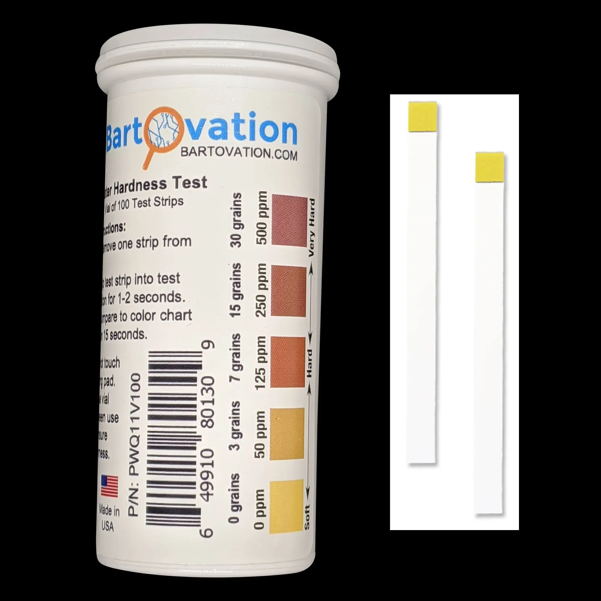 USA Made Total Water Hardness Test Strips 0-500 ppm for Water Quality Tests [100 Strips in Moisture Wicking Bottle]