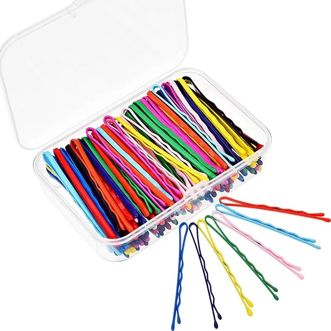 Bememo 100 Pieces Colorful Bobby Pin Hair Styling Clips with 1 Storage Box for Women, Colored Bobby Pins for Hair，10 Colors