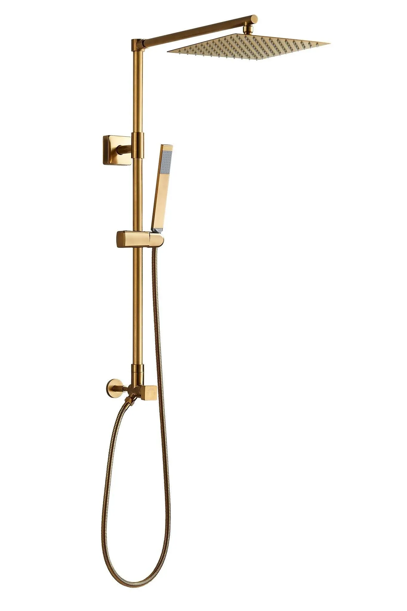 Polaris Lux Rain Shower System, includes 10” Square Rainfall Shower Head and Handheld Shower Combo, Height Adjustable Spray Holder, Retrofit, 60” Hose (2.5 GPM Brushed Gold)