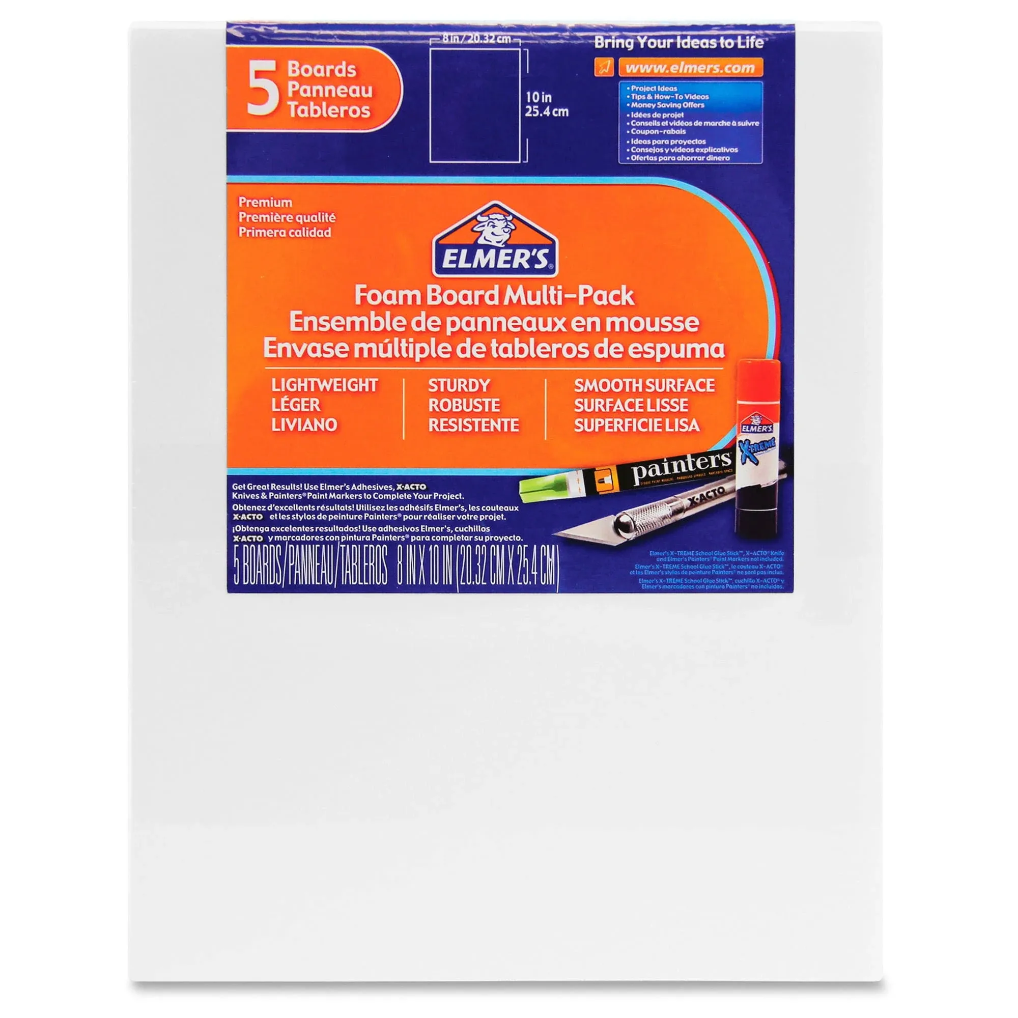 Elmer&#039;s Foam Board Multipack 10&#034; X 8&#034; 187 Mil Thick 5 Pack White (950020)