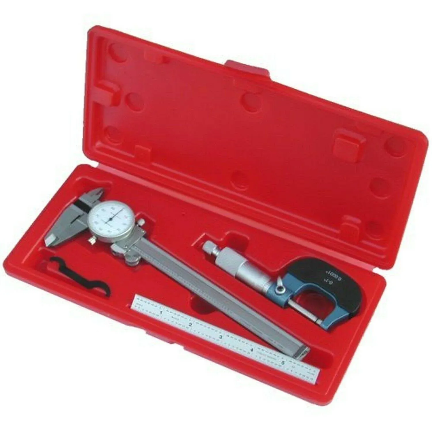 Dial Caliper/Micrometer/Stainless Steel Ruler Professional Machinist Inspection Tool Set