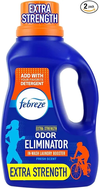 Febreze Laundry Detergent Additive, New Extra Strength in Wash Odor Eliminator, Designed to Remove Tough Odors in a Single Wash Caused by Sweat, Food, Smoke, Fresh Scent, 52 fl oz (Pack of 2)