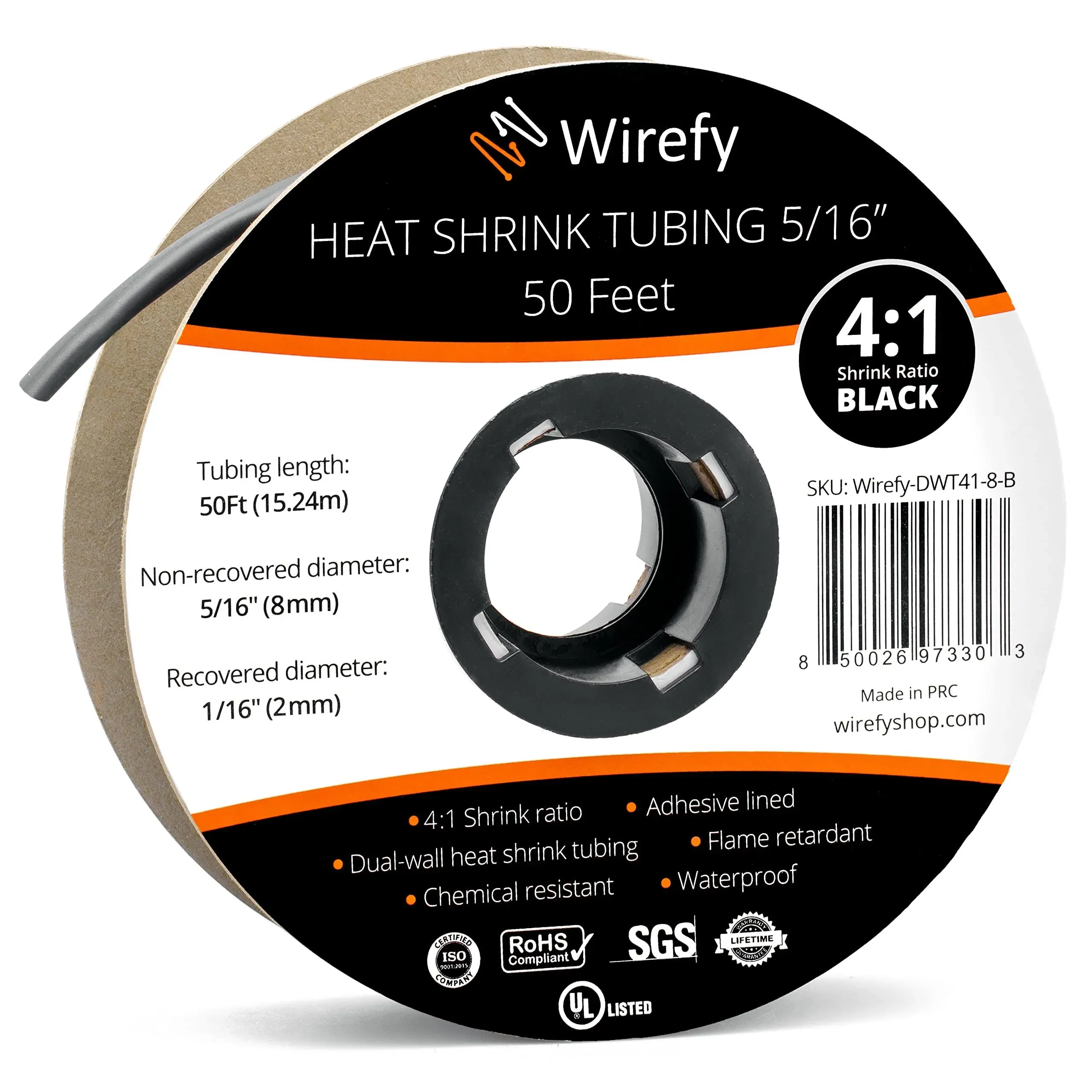 Heat Shrink Tubing Roll - 4:1 Shrink Ratio - Black - 50 Ft