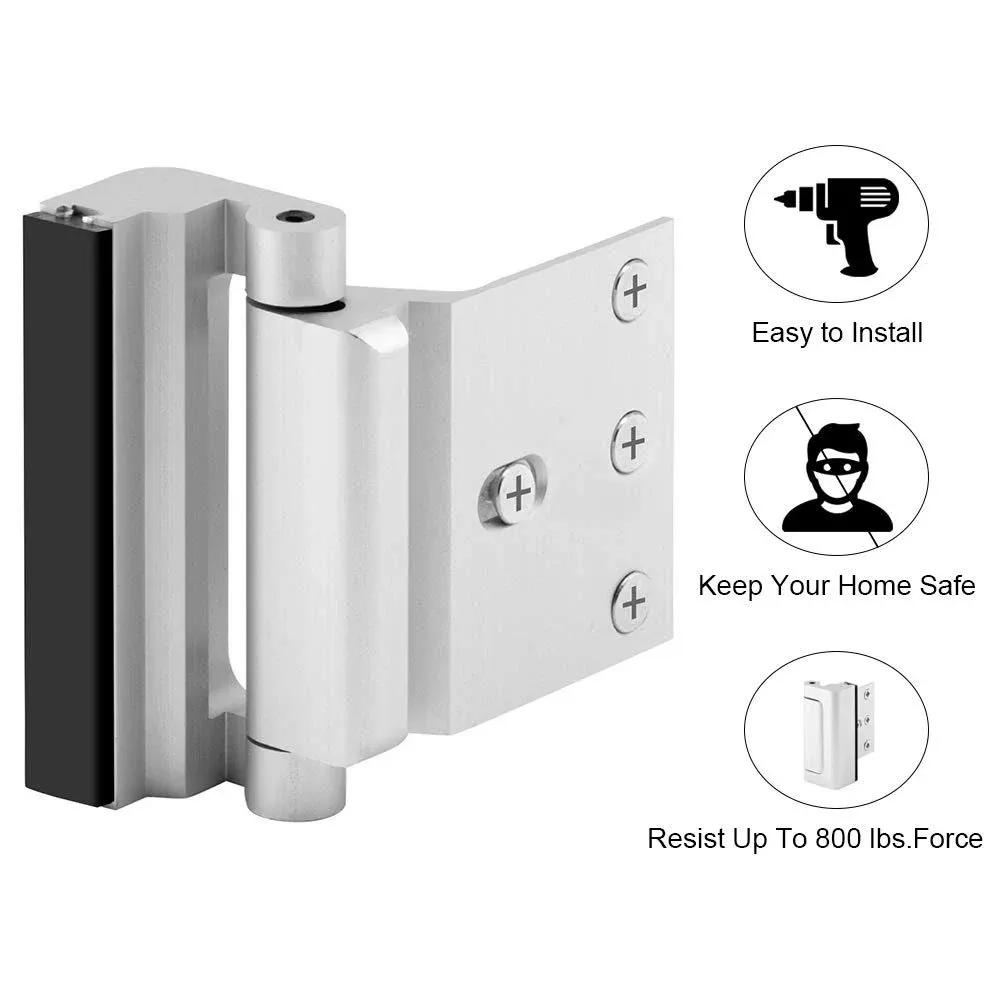 EverPlus Home Security Door Lock with 8 Screws, Childproof Door Reinforcement Lock with 3 Inch Stop Withstand 800 lbs for Inward Swinging Door,Upgrade Night Lock to Defend Your Home (Silver)