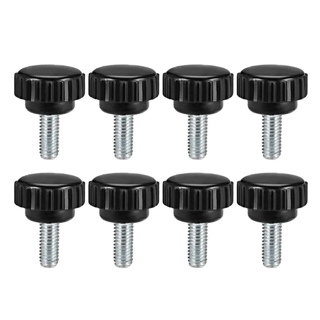 uxcell 8pcs Knurled Clamping Knobs M6 x 10mm Metric Zinc Plated Carbon Steel Male Thread Thumb Screw on Type 21mm Plastic Round Head Threaded Hand Bolt Stud Knobs Black