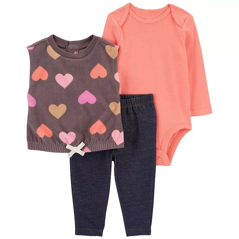 Carter's Baby Girl 3-Piece Heart Little Vest Set