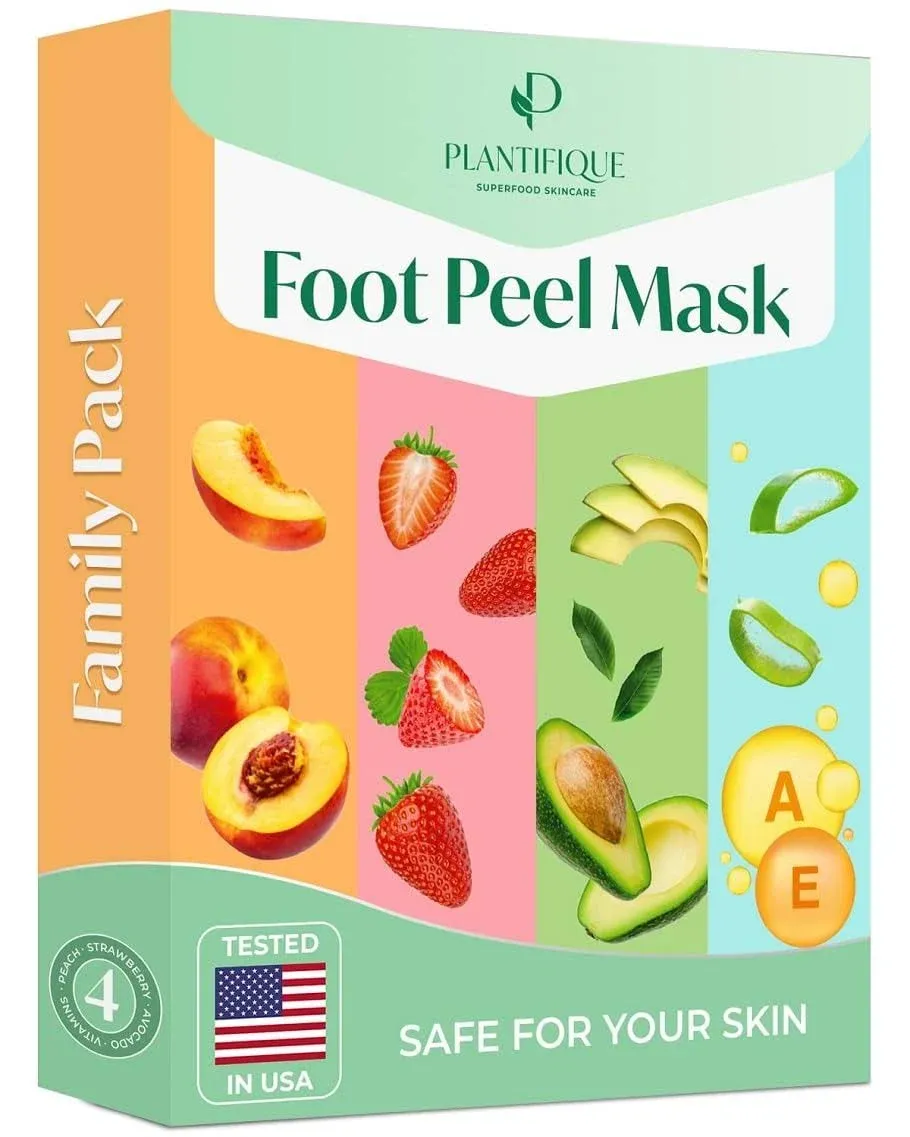 PLANTIFIQUE Foot Peeling Mask - Peeling Foot Mask Dermatologically Tested Repairs Heels & Removes Dry Dead Skin for Baby Soft Feet - Exfoliating Foot Peel Mask for Dry Cracked Feet (Combo 4 pack)