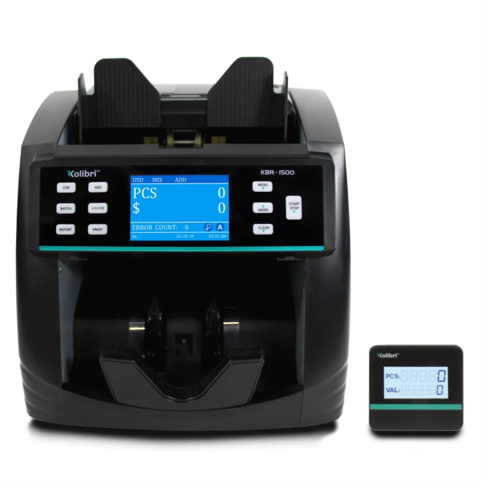 Kolibri KBR-1500 Bank Grade Mixed Denomination Money Counter Machine, Sorter and Value Reader with Advanced Counterfeit Detection (UV/MG/MT/IR/2CIS), Multi-Currency (USD/CAD/MXN), Printing Enabled