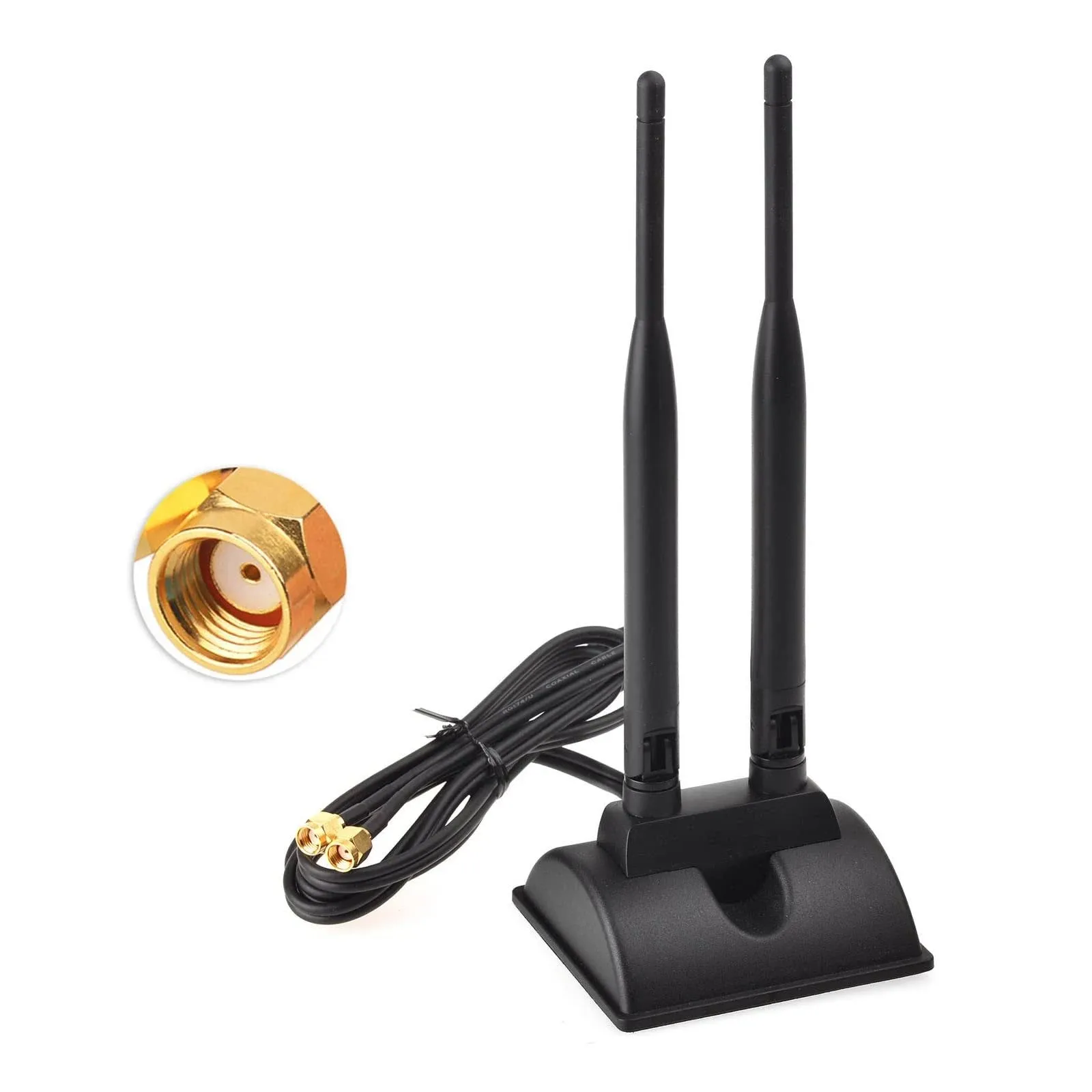 Eightwood Dual WiFi Antenna with RP-SMA Male Connector, 2.4GHz 5GHz Dual Band Antenna Magnetic Base for PCI-E WiFi Network Card USB WiFi Adapter Wireless Router