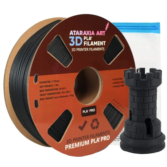 Ataraxia Art Black PLA Plus Filament 1.75mm ,1Kg/2.2lb Winded Premium Spool ...