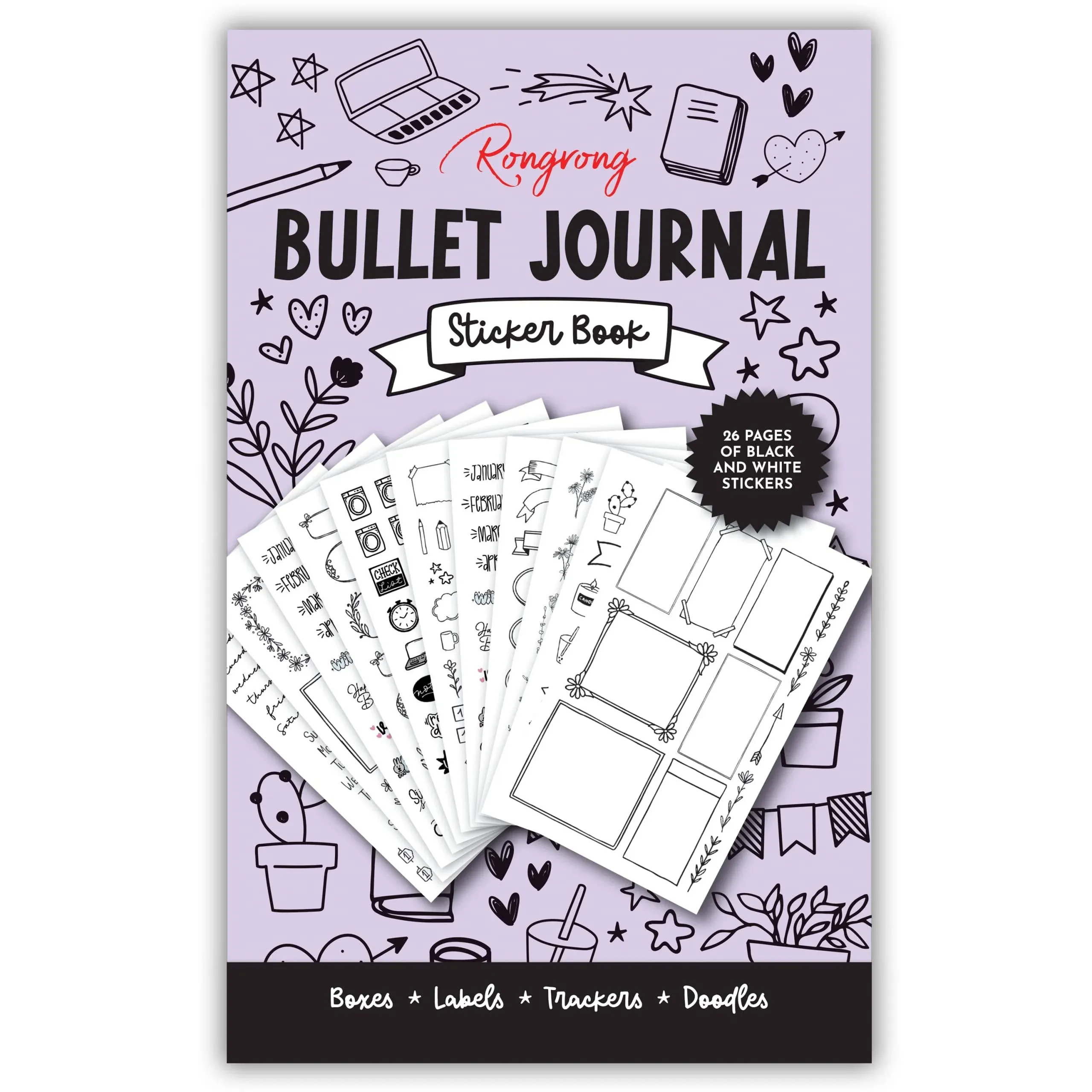 Rongrong Bullet Journal Sticker Book for Planners, Calendars, Journals and Projects – Premium Quality Hand Drawn Perfect for Adding Flair to Your Bullet Journal – Scrapbook Accessories – 24 Pages