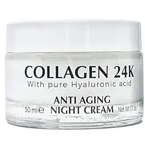 Delfanti-Milano • COLLAGEN 24K • Anti-Aging Night Cream • Face and Neck Moisturizer with pure Hyaluronic Acid • Made in Italy