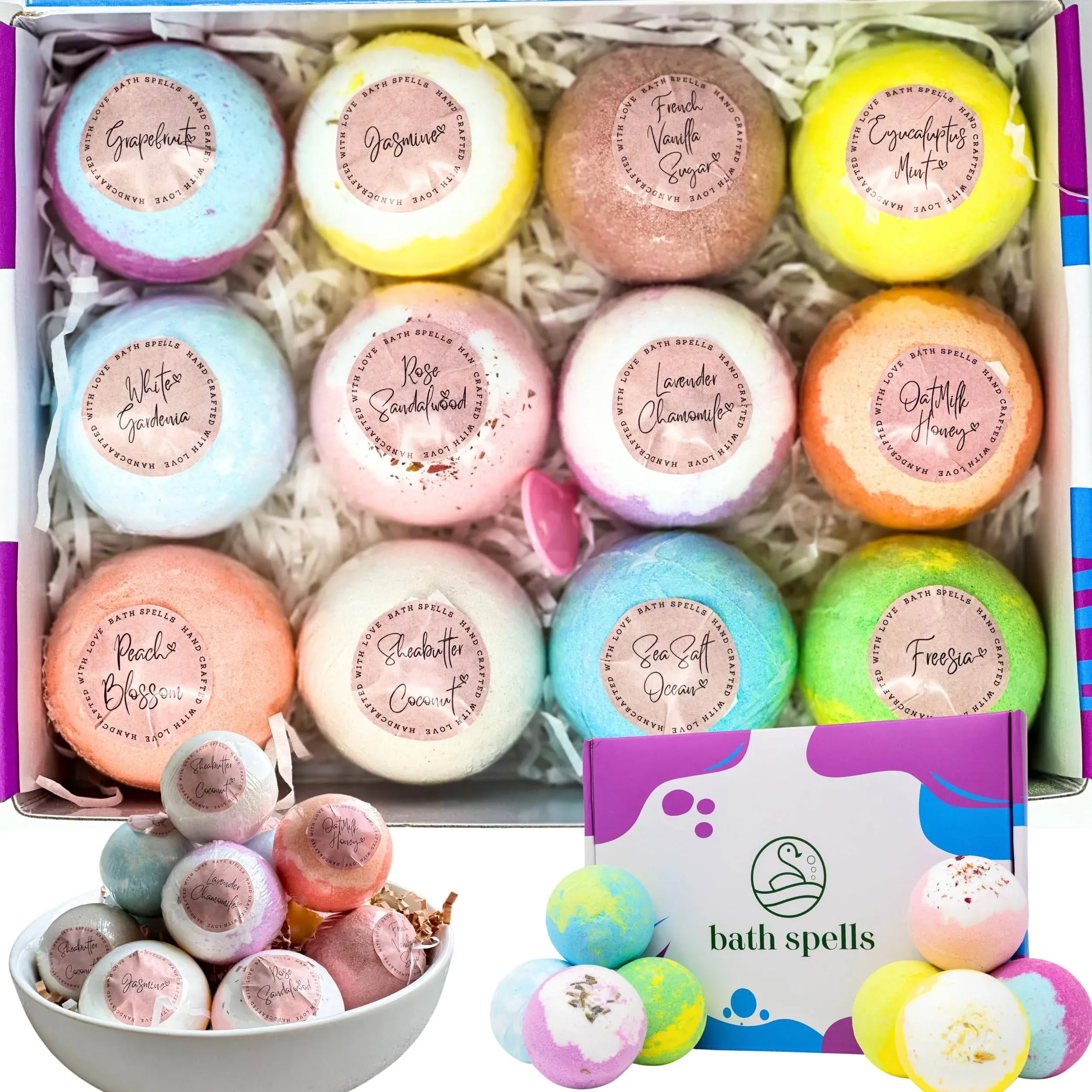 Bath Spells Luxury Bath Bomb Set, Organic Bath Bombs for Women Relaxing ...