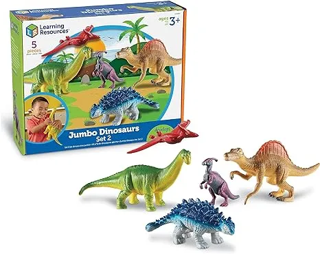 Learning Resources Jumbo Dinosaurs Expanded Set - 5 Pieces, Ages 3+, Dinosaurs for Toddlers, Dinosaurs Action Figure Toys, Kids' Play Dinosaur,Prehistoric Creature Figures