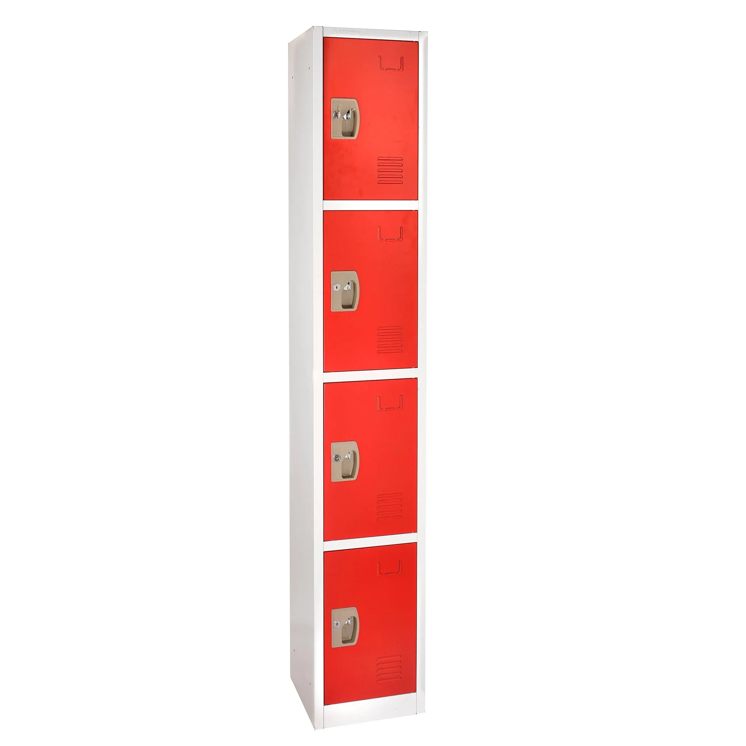 Alpine AdirOffice 4-Tier Steel Locker, 72&quot;H x 12&quot;W x 12&quot;D, Red