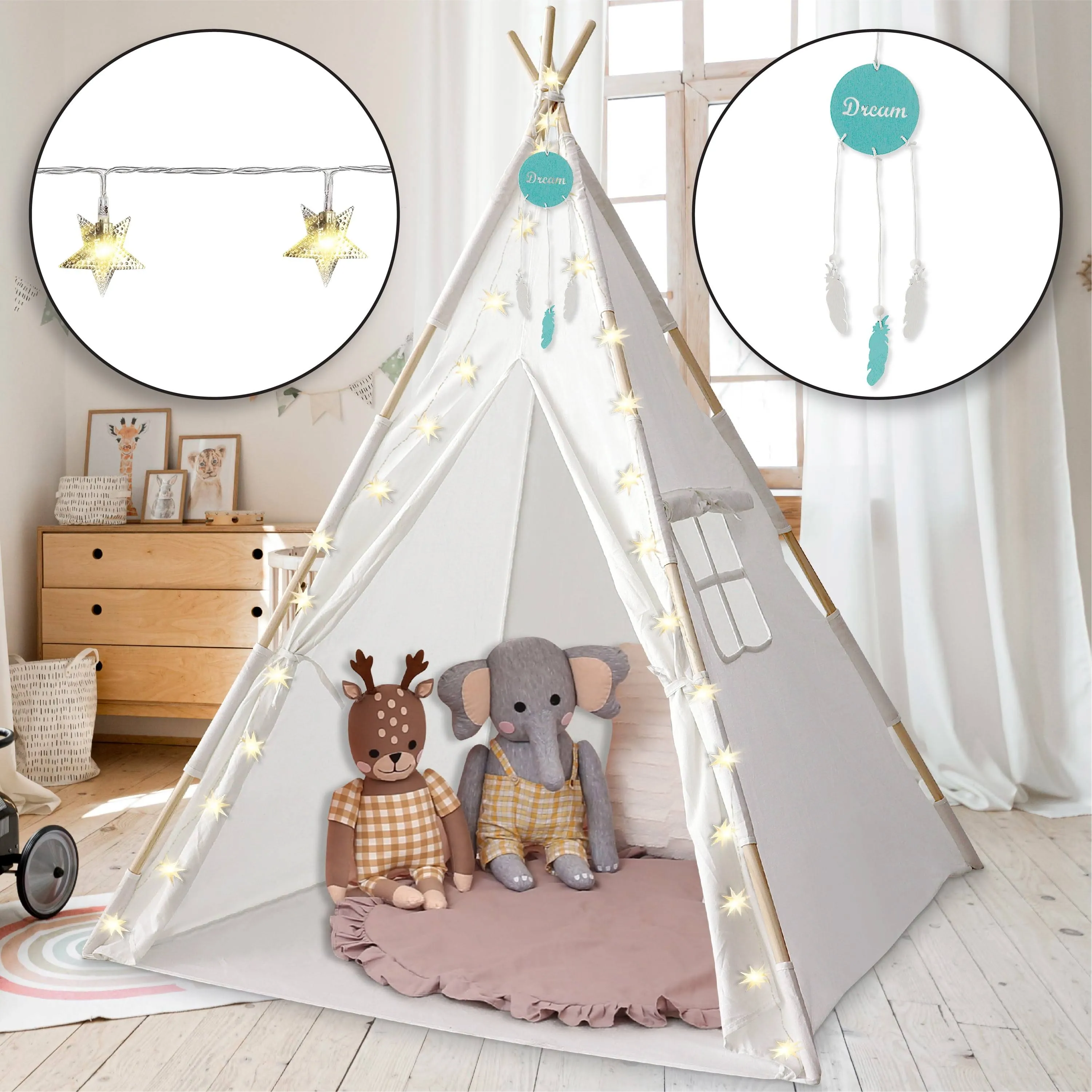 Teepee Tent for Kids - A Fairytale Tipi Tent Kids Love! LED Star Lights, Dream