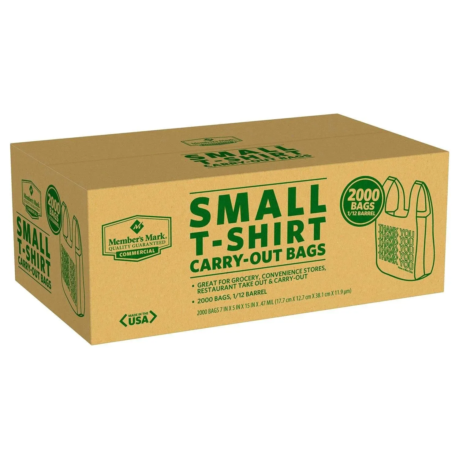 Small T-Shirt Carry-Out Bags, 7&#034; x 5&#034; x 15&#034; (2,000 ct.)