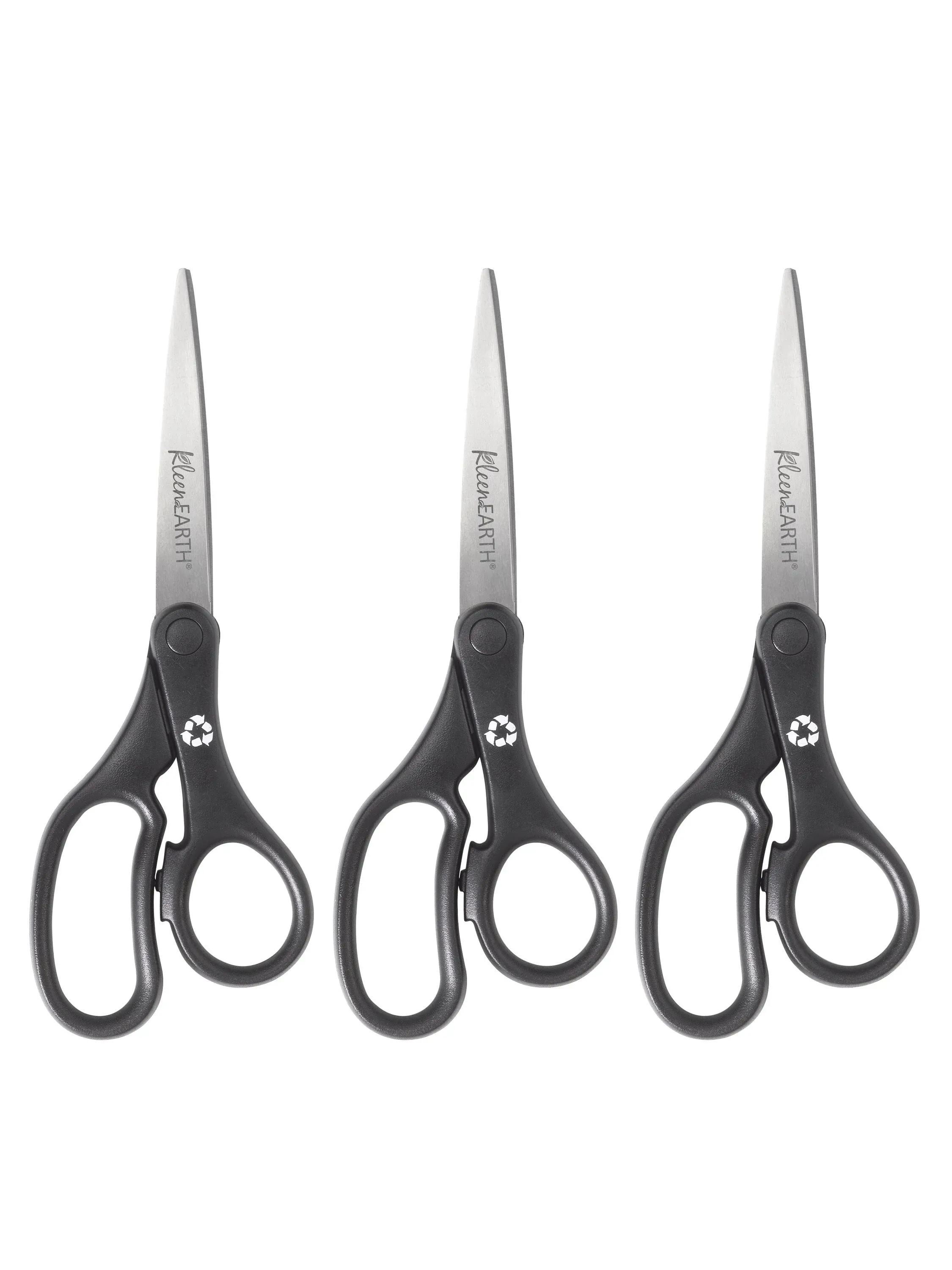 Westcott&#174; KleenEarth Basic Plastic Handle Scissors, 8&quot; Long, Pointed, Black, 3/Pack