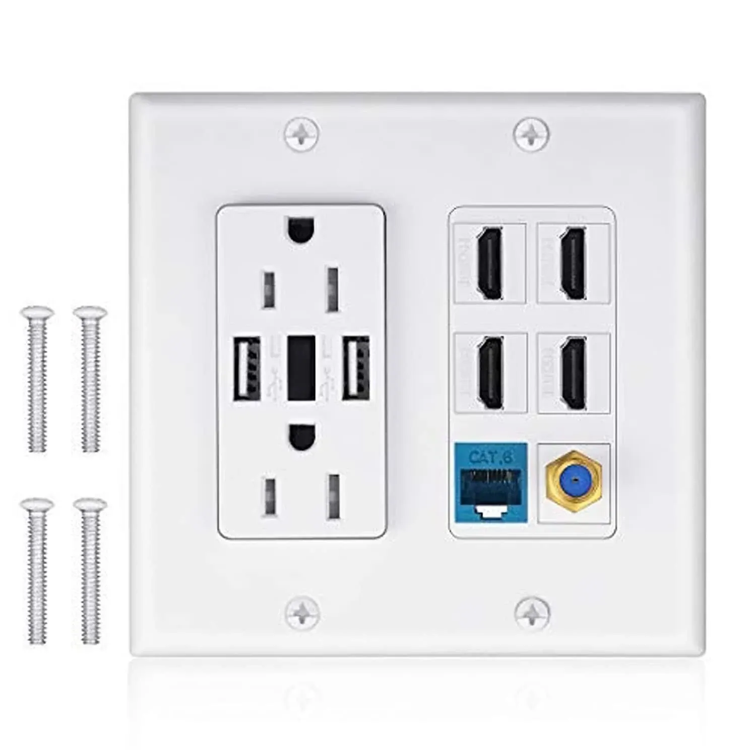 2 Power Outlet 15A with Dual 2.4a USB Charger Port Wall Plate with LED Lighting ...