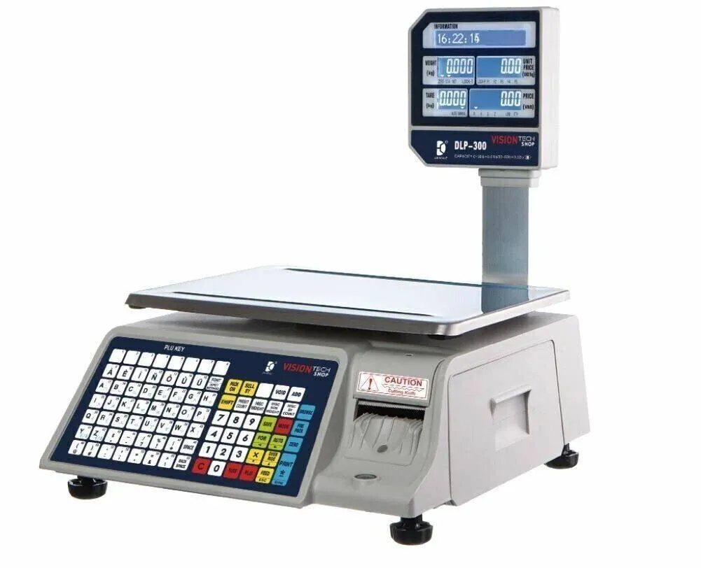 DLP-300 Label Printing Scale Pole Display, 30/60lbs Capacity, 0.01/0.02lbs, NTEP Legal for Trade with a Free 1 case CAS LST-8010 UPC Label, 58 x 40mm