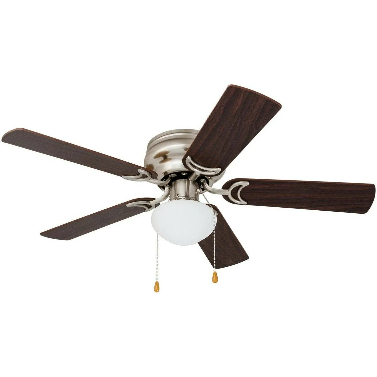 Prominence Home Alvina, 42 Inch Traditional Flush Mount Indoor LED Ceiling Fan with Light, Pull Chain, Dual Finish Blades, Reversible Motor - 80029-01 (Satin Nickel)