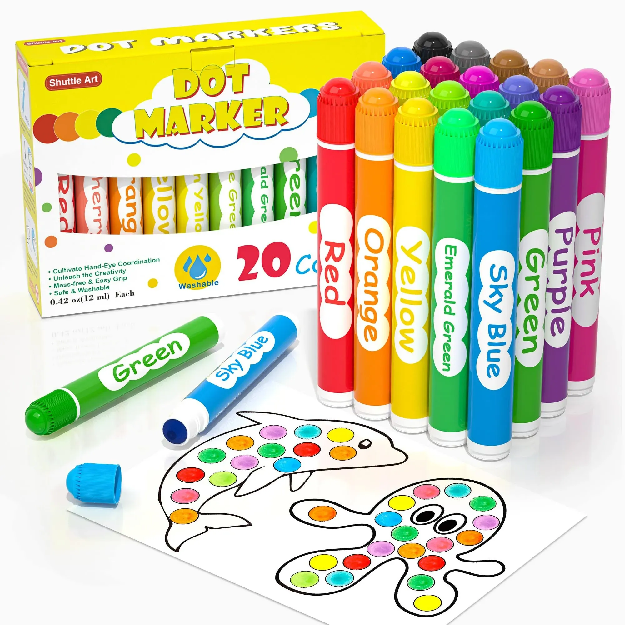 Shuttle Art Dot Markers, 10 Colors Washable Markers for Toddlers,Bingo Daubers Supplies Kids Preschool Children, Non Toxic Water-Based