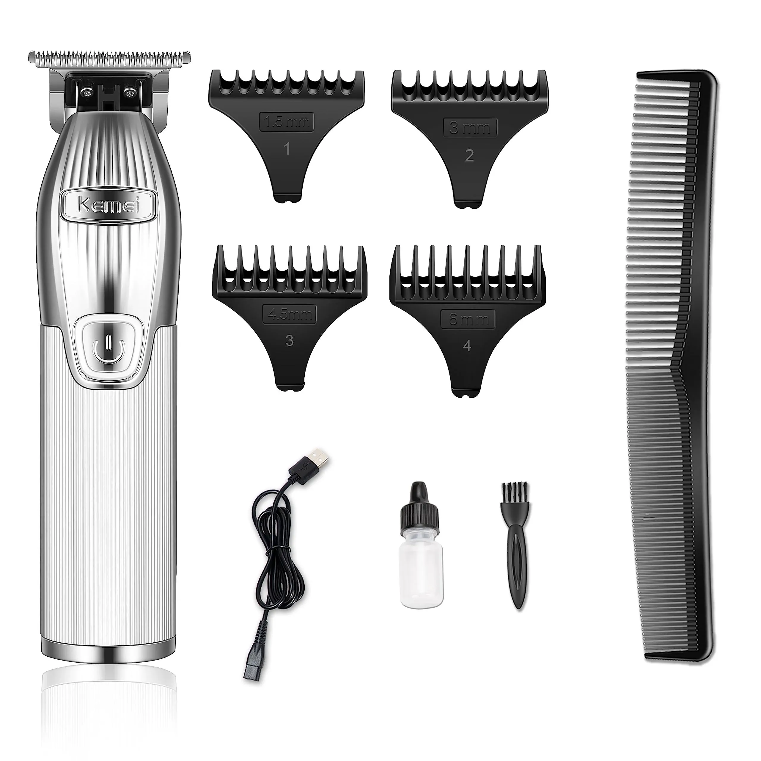 Kemei 0mm Baldheaded Hair Clippers for Men Professional Outliner Cordless Hair Trimmer Beard Trimmer with T Blade Zero Gapped Rechargeable Grooming