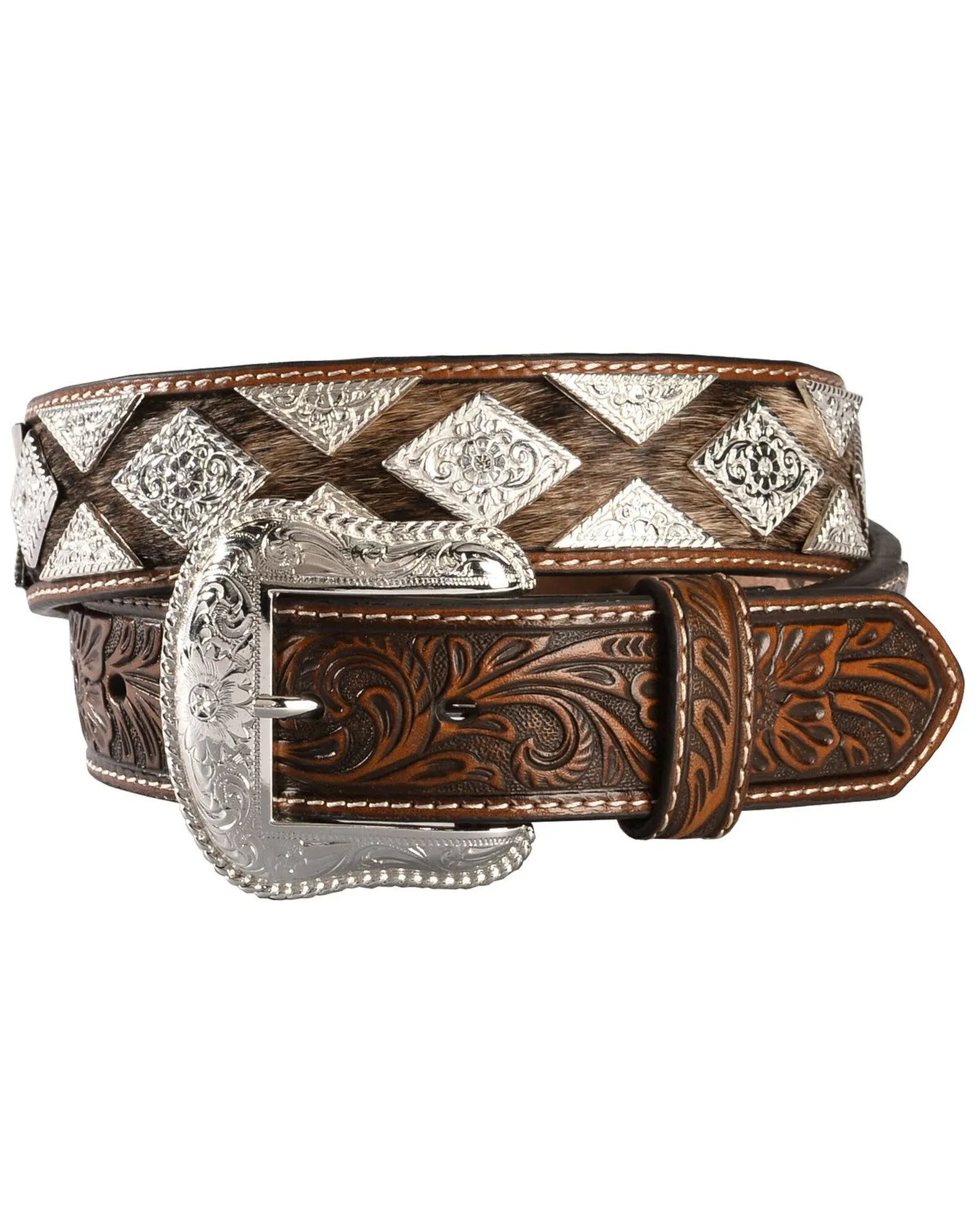 Nocona Western Belt Mens Hair Diamond Conchos N2509408