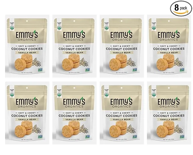 Emmy&#039;s Organics Coconut Cookies, 6 oz (Pack of 8) - Vanilla Bean 